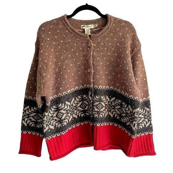 Eddie Bauer Sweaters - EDDIE BAUER Alpaca Wool Crew Neck Button Front Cardigan Sweater Snowflake LP